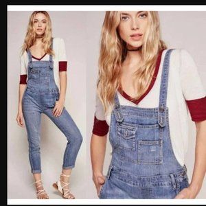 Free People Women's Denim Side Zip Skinny Bib Overalls Size 29